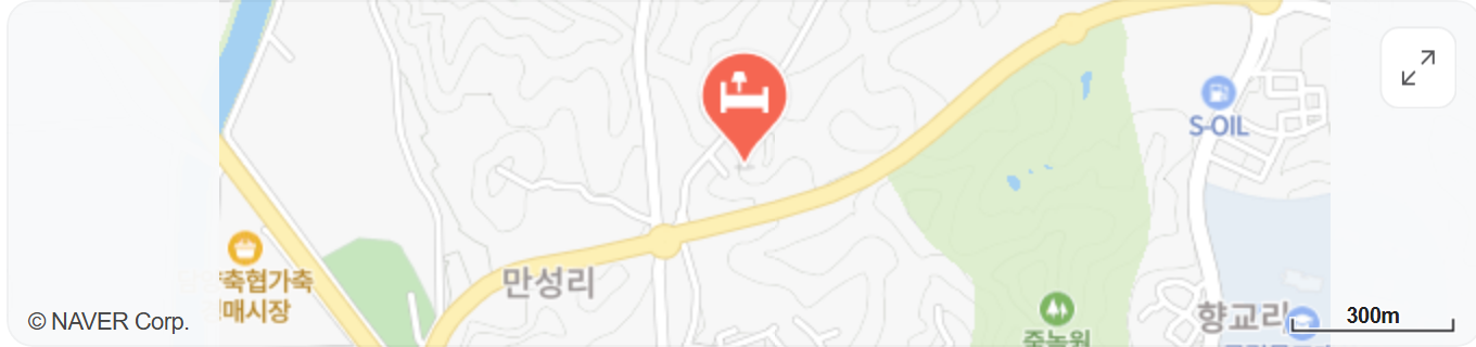 네이버 예약에 등록된 담양 애정 위치 지도. 만성리 인근에 숙소 위치가 표시되어 있습니다.